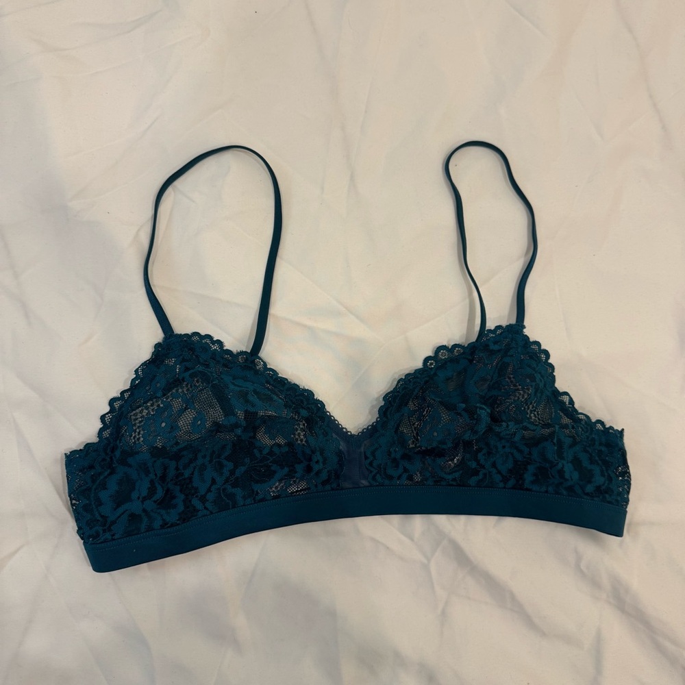 Savage X Fenty Teal Floral Lace Bralette Medium Rihanna Blue Green Sheer Bra M